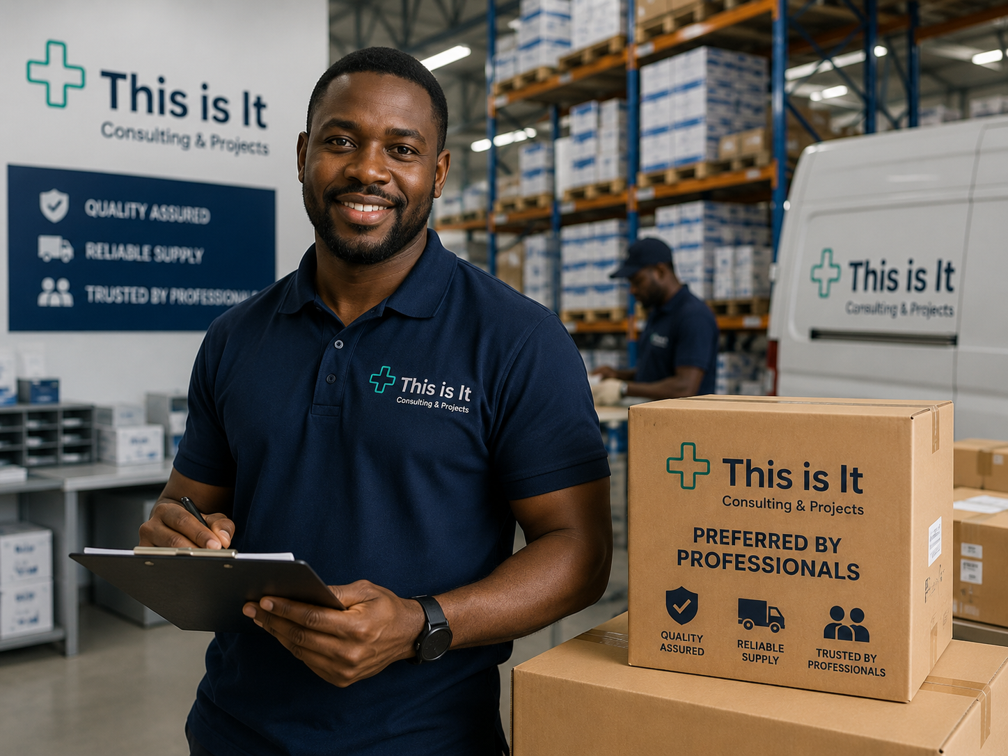 This Is It healthcare supply professional in a medical products warehouse